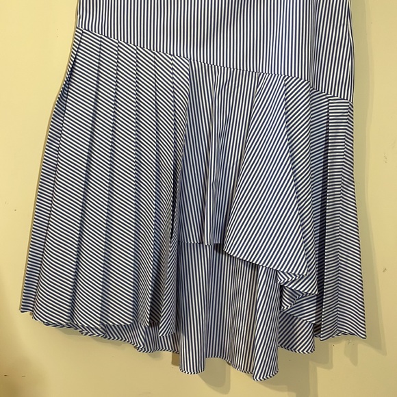 Nordstrom Signature Blue and White Striped Pleated Asymmetrical Skirt Size 12 - Picture 7 of 16